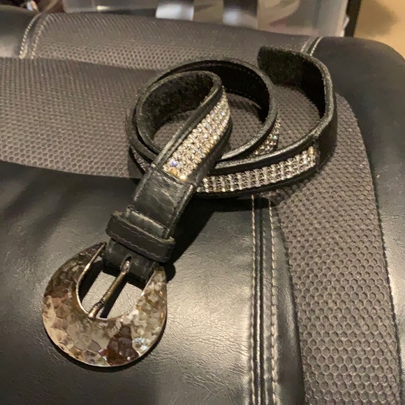 Black Leather & Crystal Belt main image 6